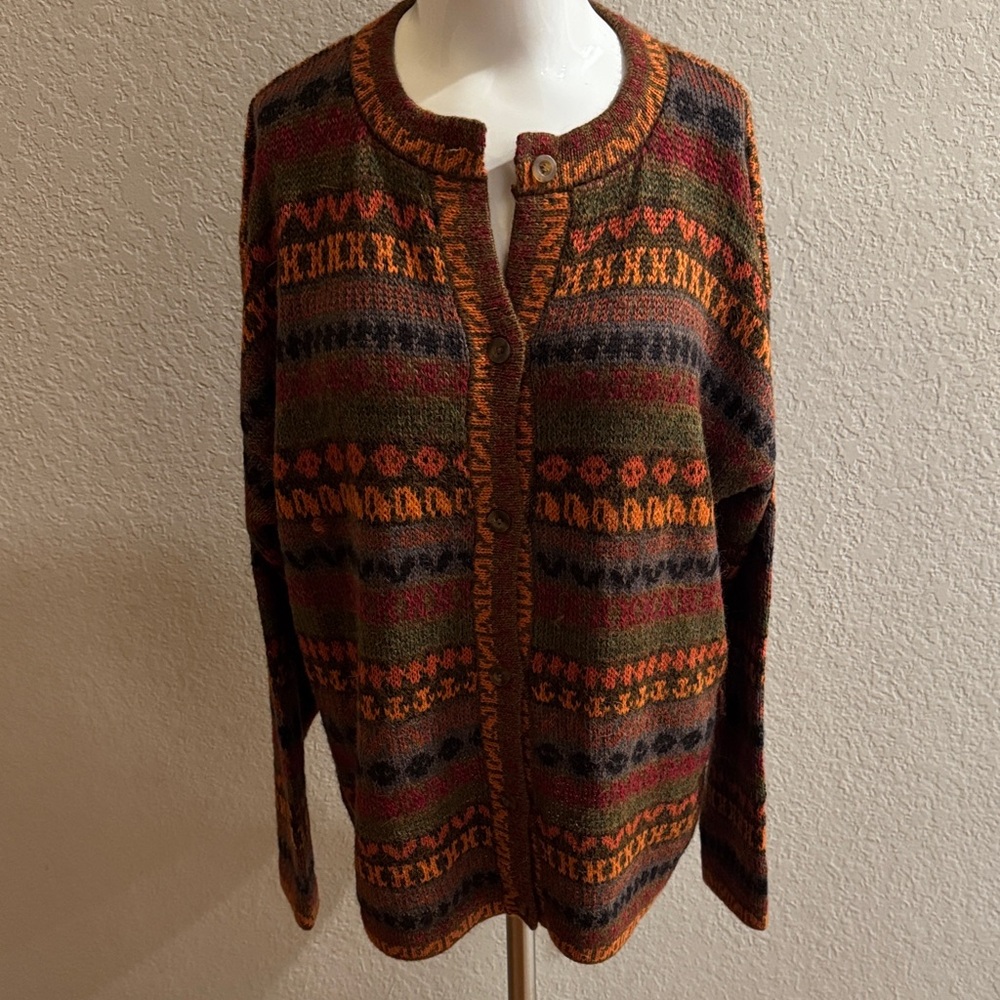 Multicolor‎ Patterned Cardigan 70/30 Alpaca size Large
